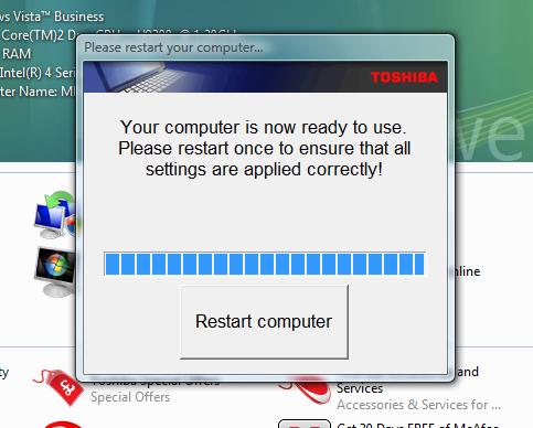 Your computer is now ready to use. Please restart...